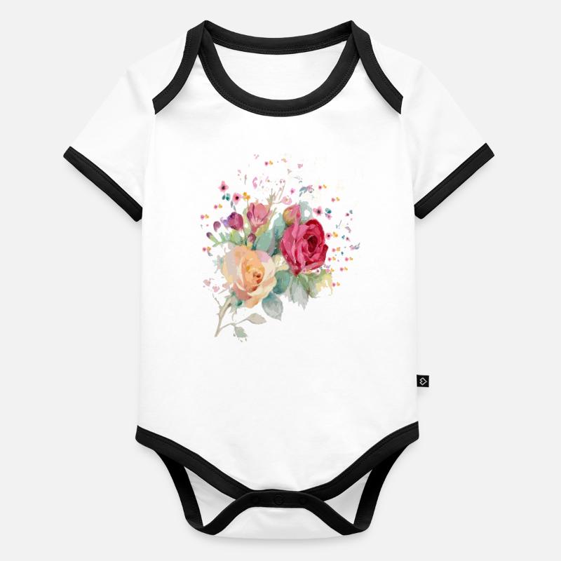 Des roses Body Bébé bio contrasté manches courtes