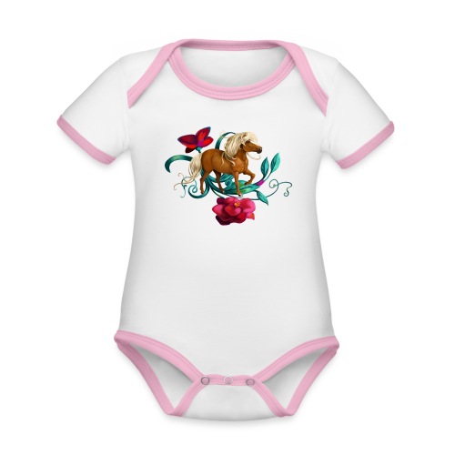 Camellia pony - Kortærmet økologisk babybody i kontrastfarver