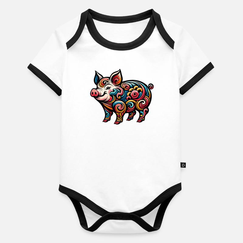 Chinesisches Tierkreiszeichen Schwein Elegantes Grafikdesign Baby Bio-Kurzarm-Kontrastbody
