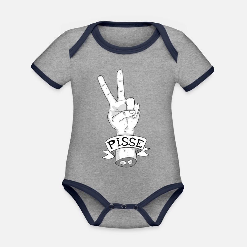 Traduction Approximative #5 - Body Bébé bio contrasté manches courtes - gris chiné/bleu marine