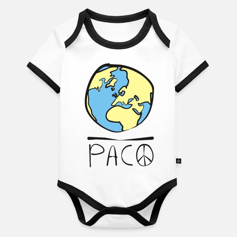 Paco Motiv Welt Frieden Baby Bio-Kurzarm-Kontrastbody