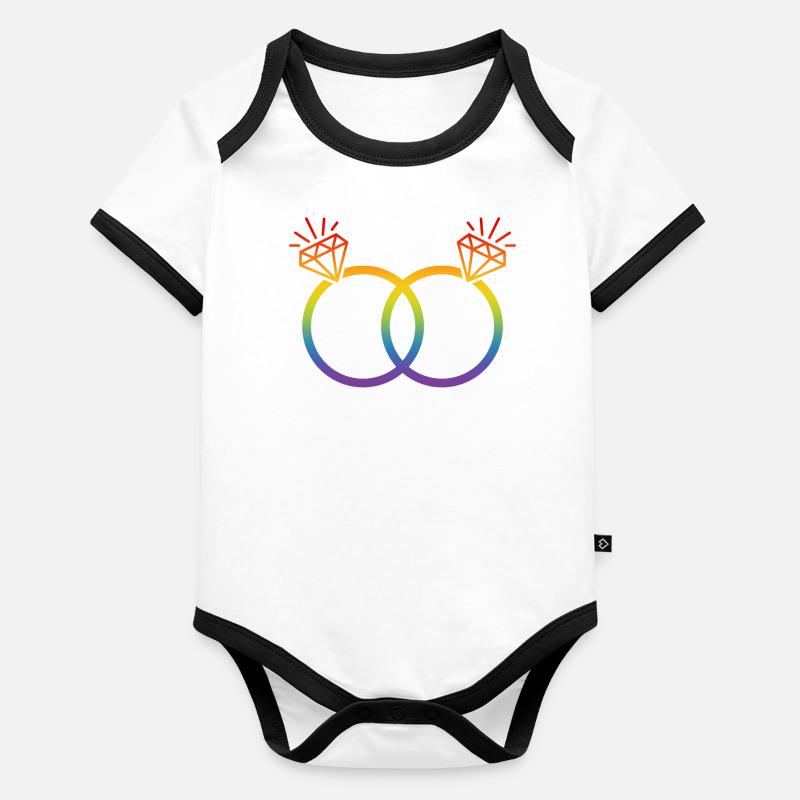 LGBT Wedding Rings Wedding Bachelor Party Couple Rainbow Diamond Organic Baby Contrasting Bodysuit