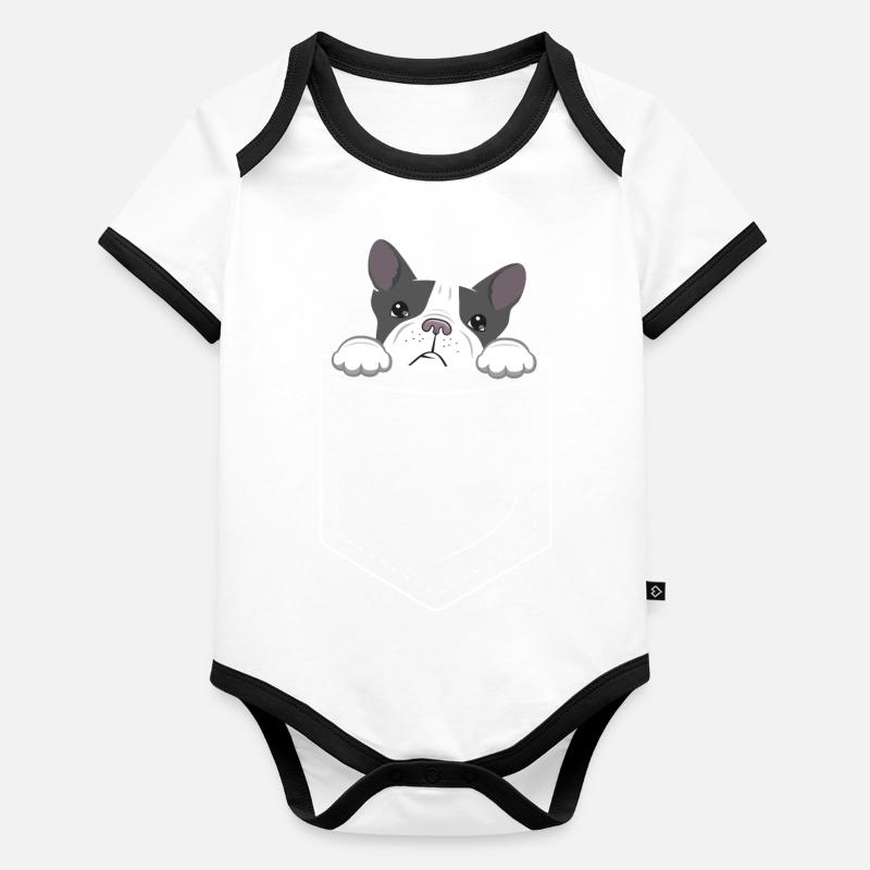Poche de poitrine de bouledogue français Bully français Body Bébé bio contrasté manches courtes