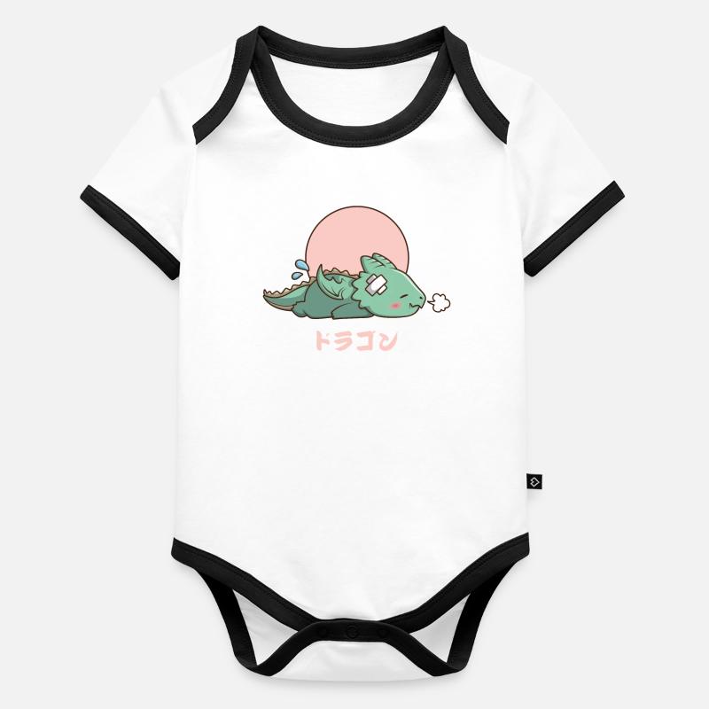 Dragon endormi kawaii Body Bébé bio contrasté manches courtes