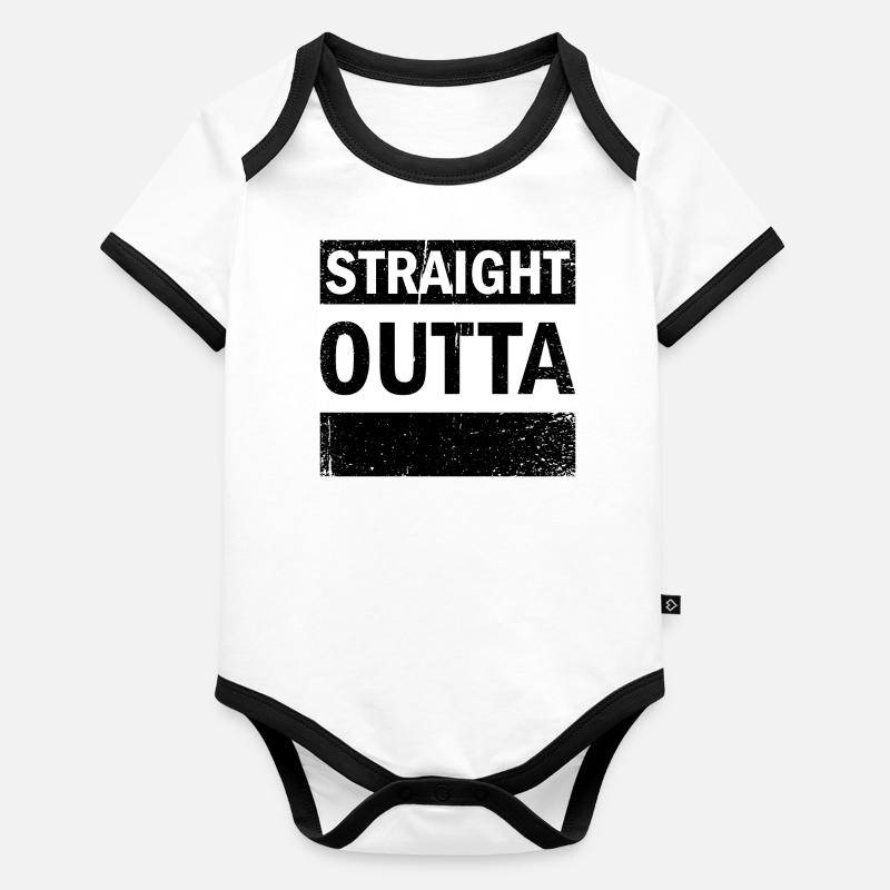 Straight Outta your text / ton texte idée de cadeau Body Bébé bio contrasté manches courtes
