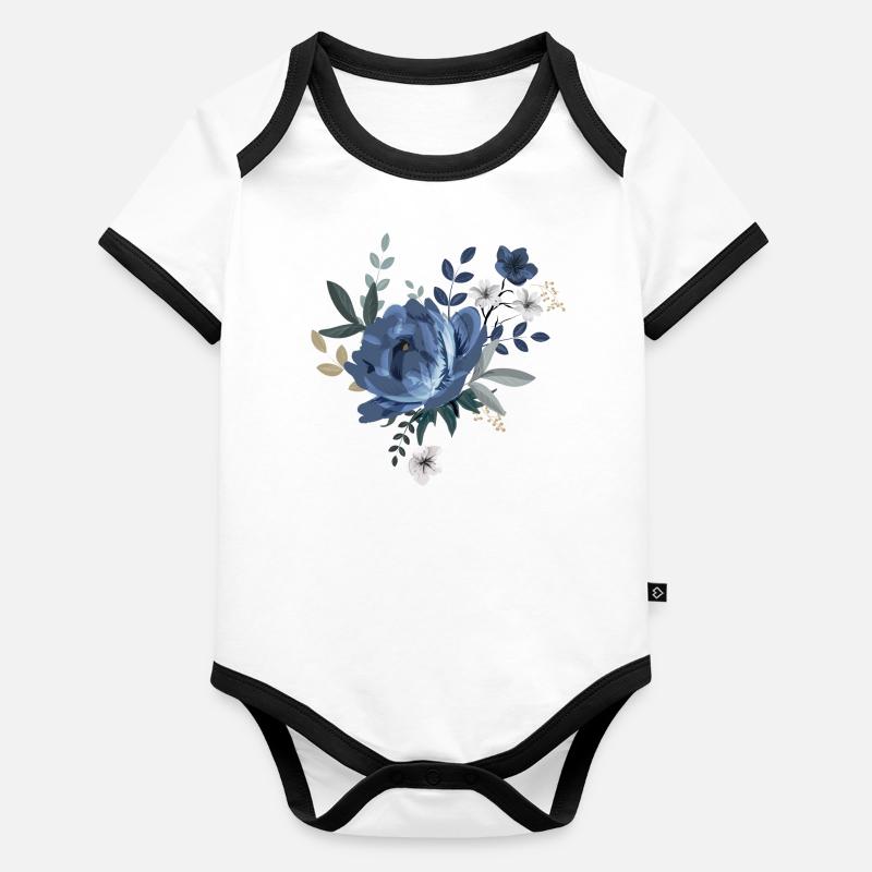 Blaue Blumen Baby Bio-Kurzarm-Kontrastbody