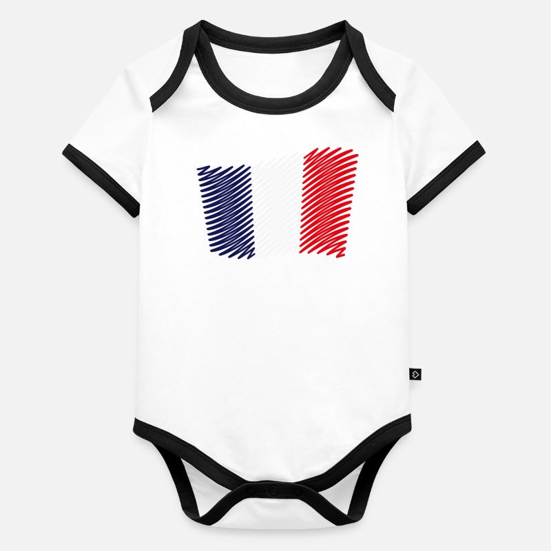 Drapeau De La France / Tricolore (Scribble) Body Bébé bio contrasté manches courtes