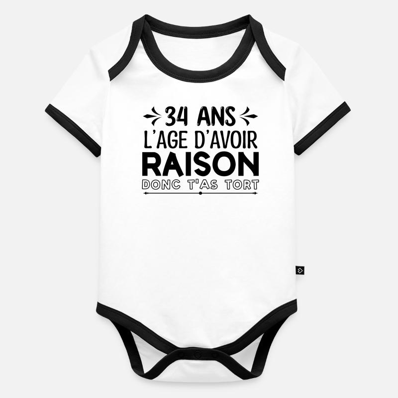 34 ans - cadeau d’anniversaire amusant 34 ans !!! Body Bébé bio contrasté manches courtes