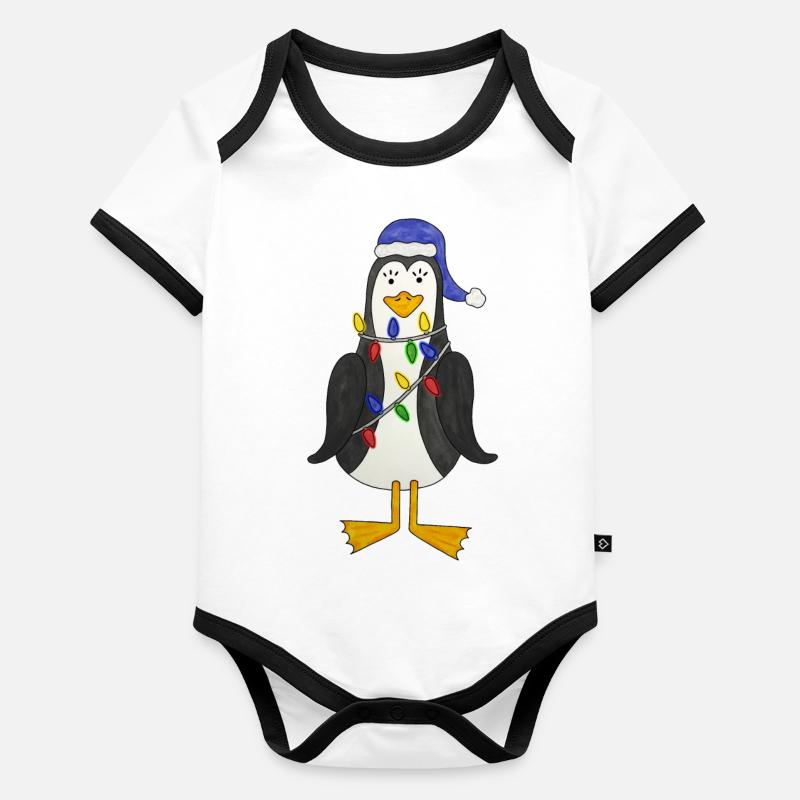 Penguin String Lights Noël Penguin Noël Body Bébé bio contrasté manches courtes