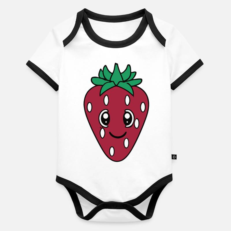Erdbeere mit Gesicht Lächeln Geschenkidee Baby Bio-Kurzarm-Kontrastbody