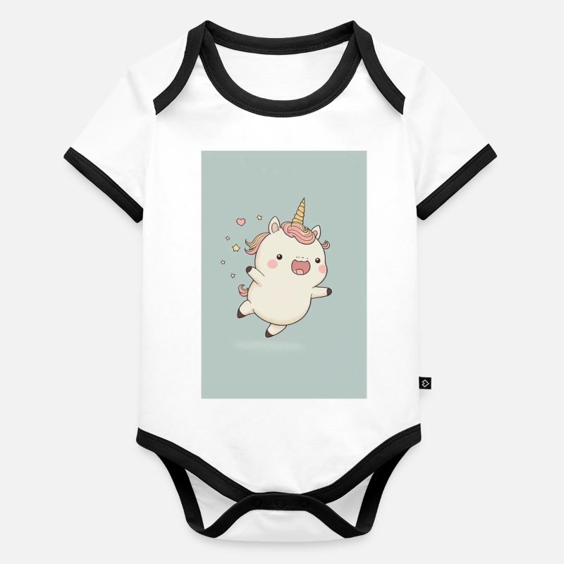 Bébé licorne joyeuse Body Bébé bio contrasté manches courtes