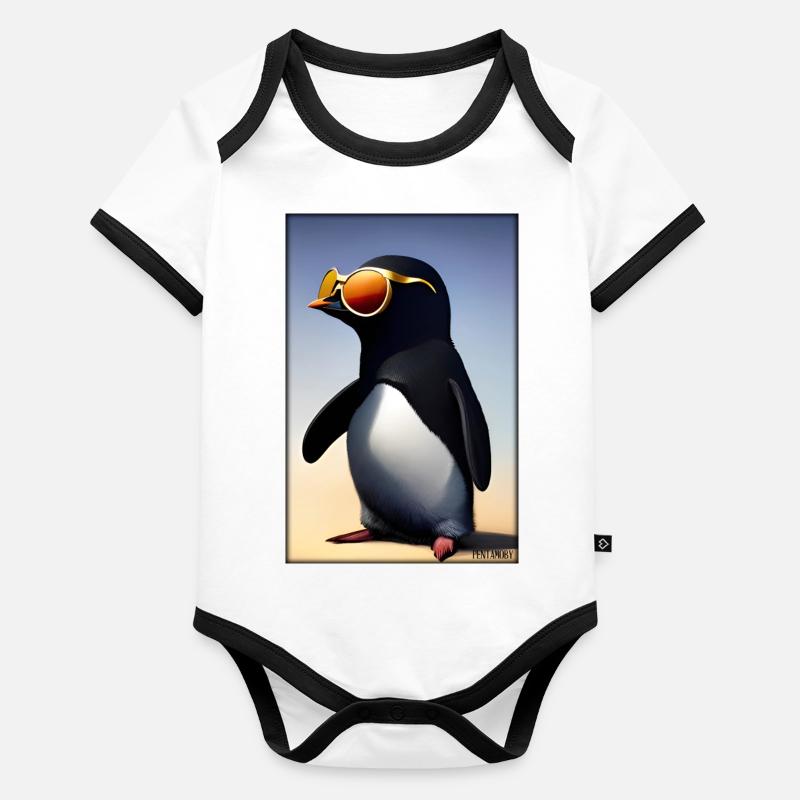 Pingouin Lunettes de soleil Faune Oiseau de mer Body Bébé bio contrasté manches courtes