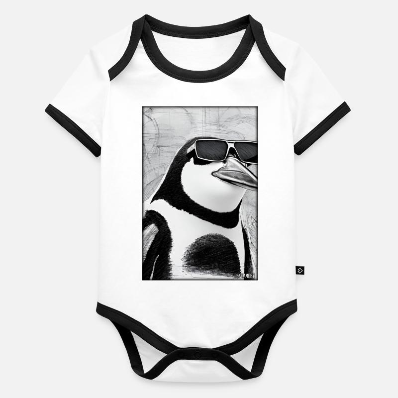 Pingouin Lunettes de soleil Faune Oiseau de mer Body Bébé bio contrasté manches courtes
