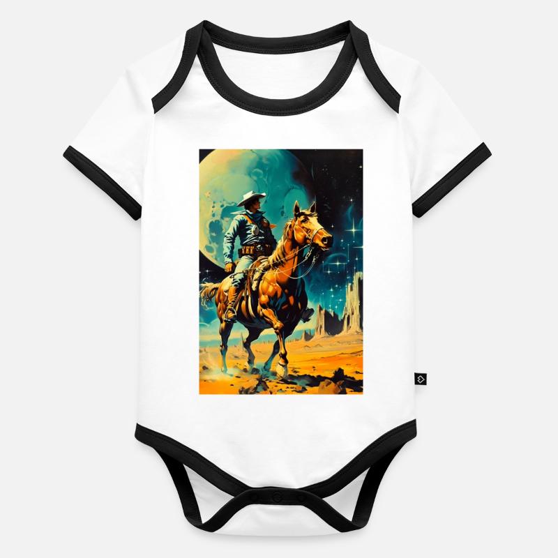 Le cowboy de l’espace Body Bébé bio contrasté manches courtes