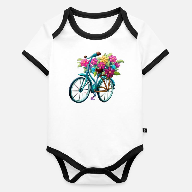 Fahrrad mit Blumen Baby Bio-Kurzarm-Kontrastbody
