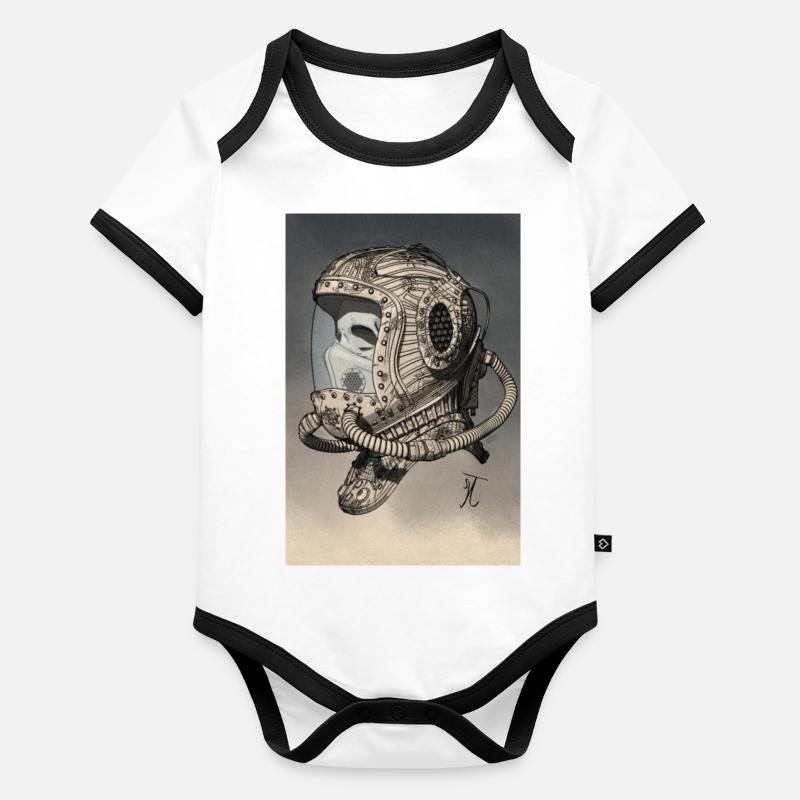 Alter Weltraumhelm einfarbig Baby Bio-Kurzarm-Kontrastbody