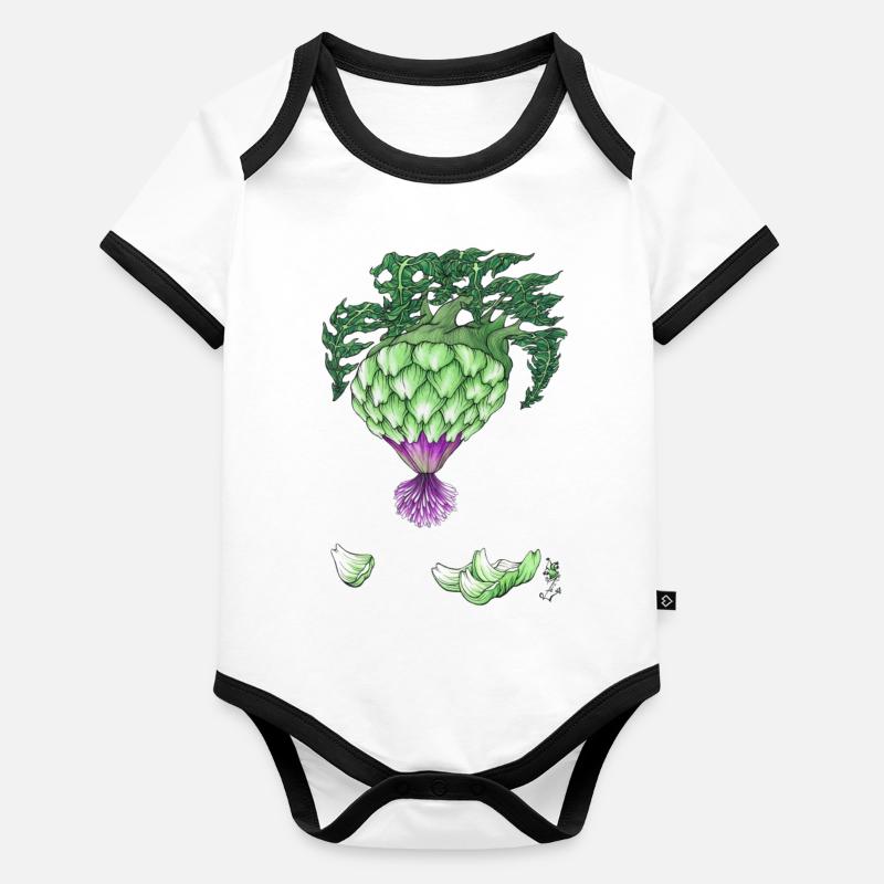 Cœur d'Artichaut Vert Body Bébé bio contrasté manches courtes