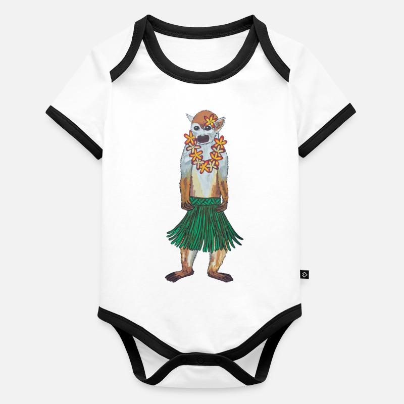 Écureuil Singe Singe Hawaii Hula Monkey Hula Hoola Body Bébé bio contrasté manches courtes