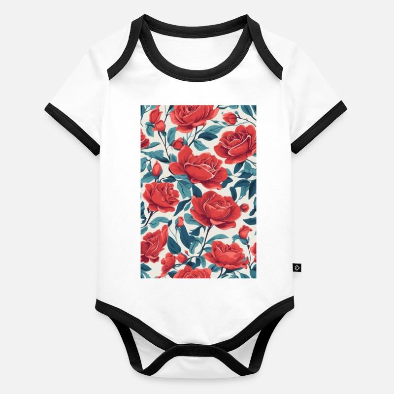 Red Roses Organic Baby Contrasting Bodysuit