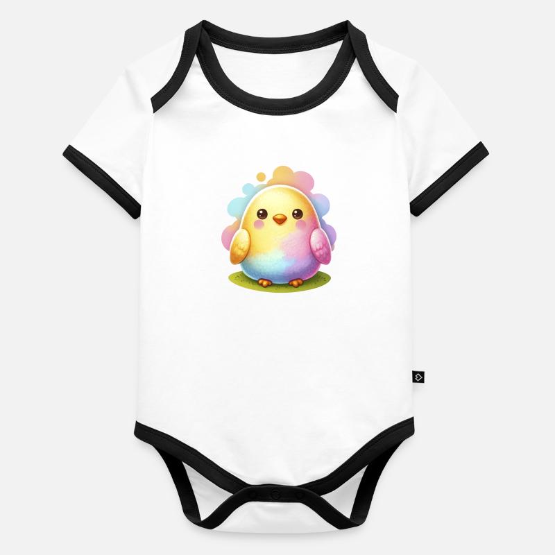 Poussin coloré en forme d’œuf de Pâques Body Bébé bio contrasté manches courtes