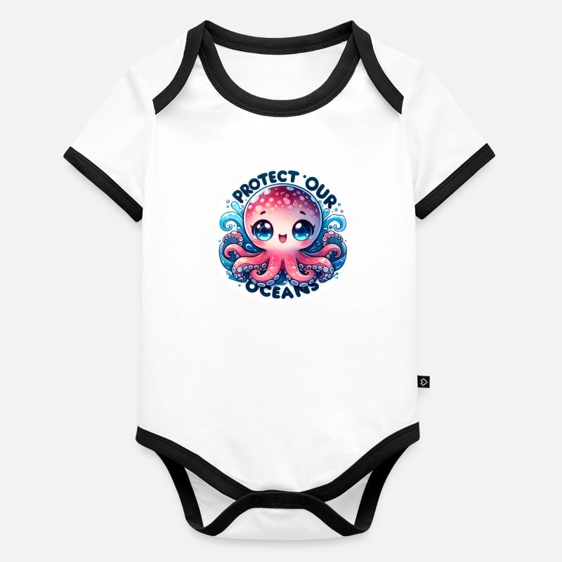 Schützen Sie unsere Ozeane Chibi Niedlicher Oktopus Tag der Erde Baby Bio-Kurzarm-Kontrastbody