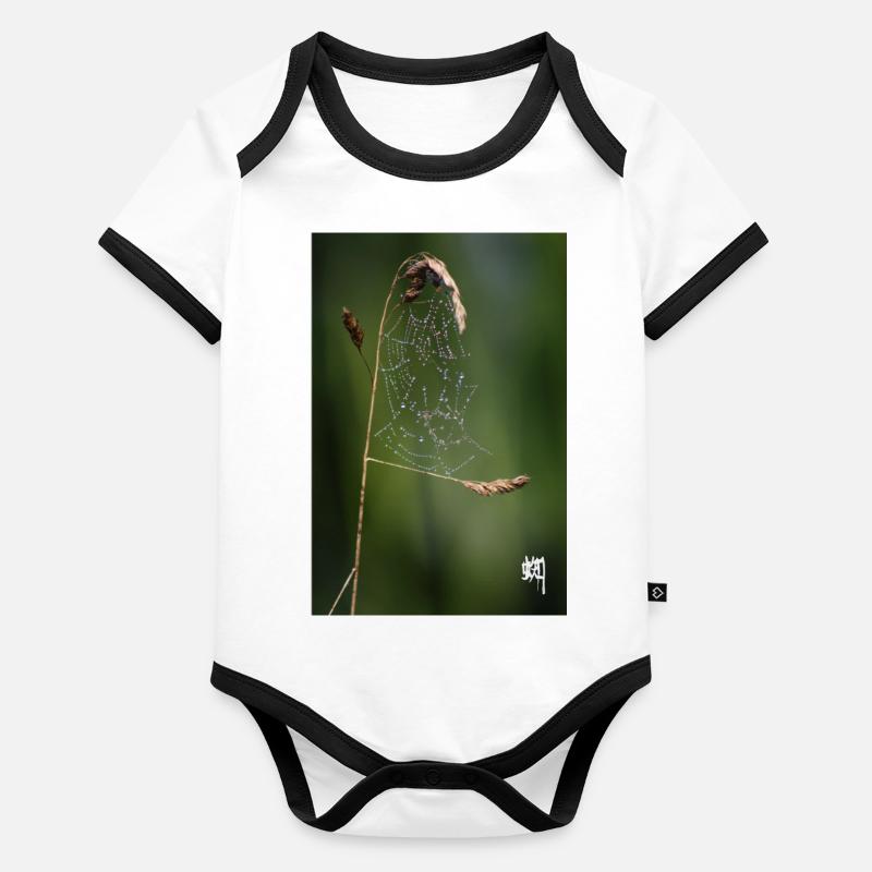 toile d'araignée, rosée et kumo blanc Body Bébé bio contrasté manches courtes