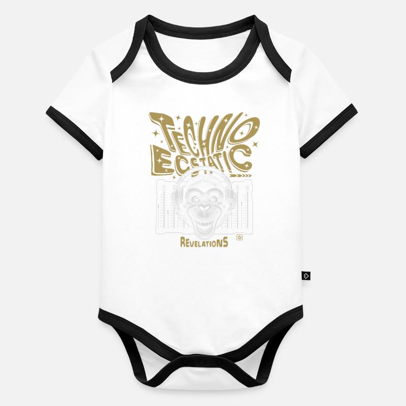 Techno Dancer Monkey DJ, T-Shirt Body Bébé bio contrasté manches courtes