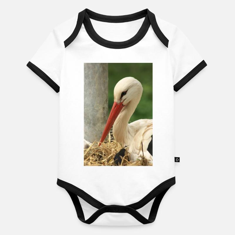 Ooievaar in het nest Baby contrasterend bio-rompertje met korte mouwen