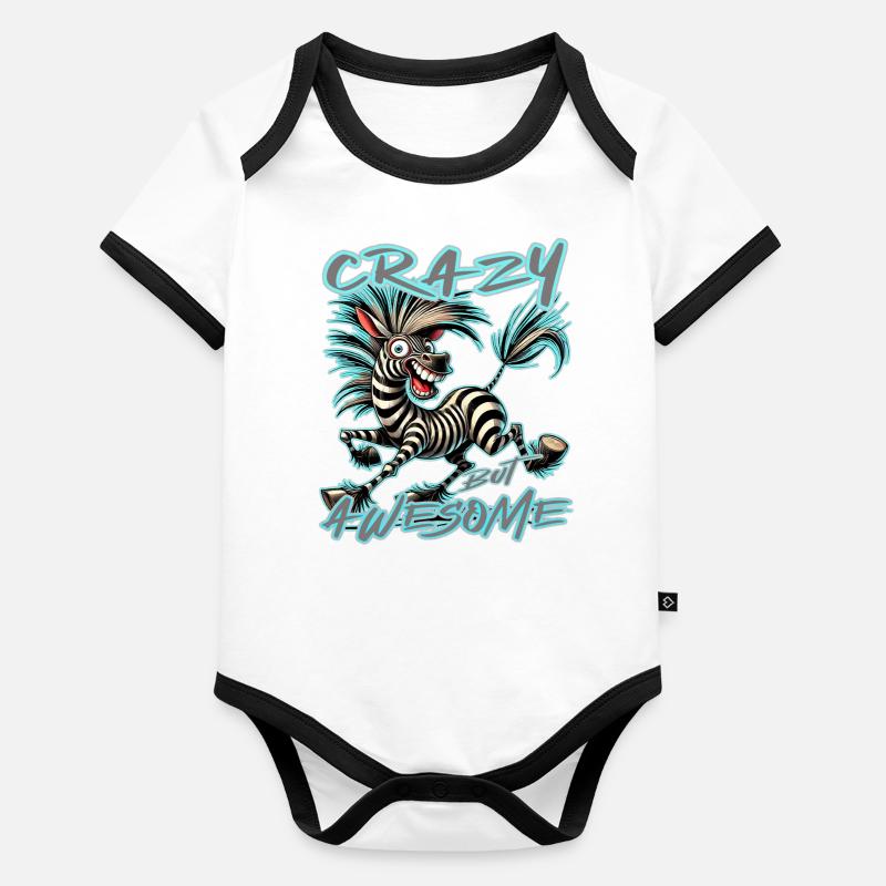 Crazy but Awesome Zebra Comic Style Organic Baby Contrasting Bodysuit