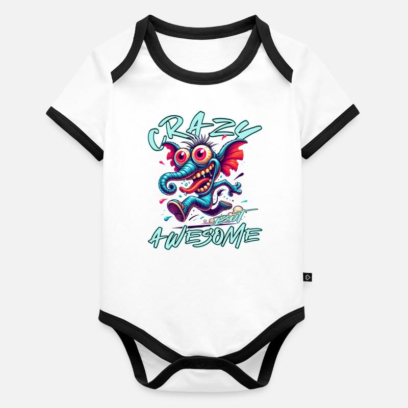 Crazy but Awesome Elefant Comic Stil Baby Bio-Kurzarm-Kontrastbody