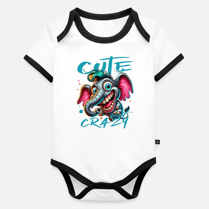 Style de bande dessinée éléphant mignon mais fou Body Bébé bio contrasté manches courtes
