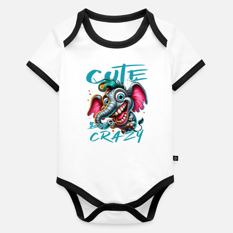 Style de bande dessinée éléphant mignon mais fou Body Bébé bio contrasté manches courtes