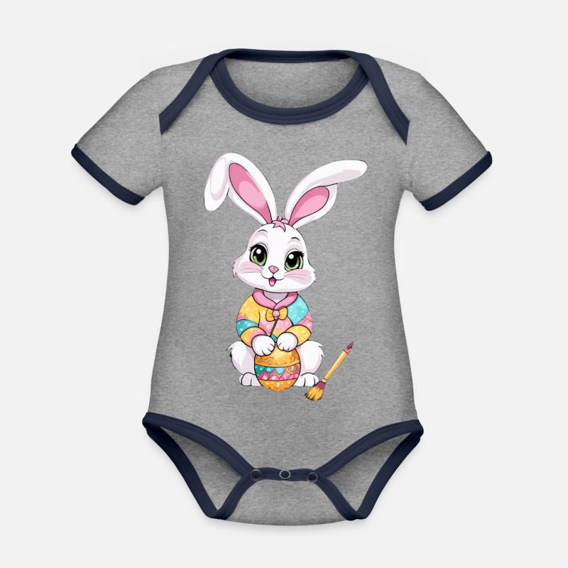 Easter bunny with Easter eggs - Organic Baby Contrasting Bodysuit - heather grey/navy
