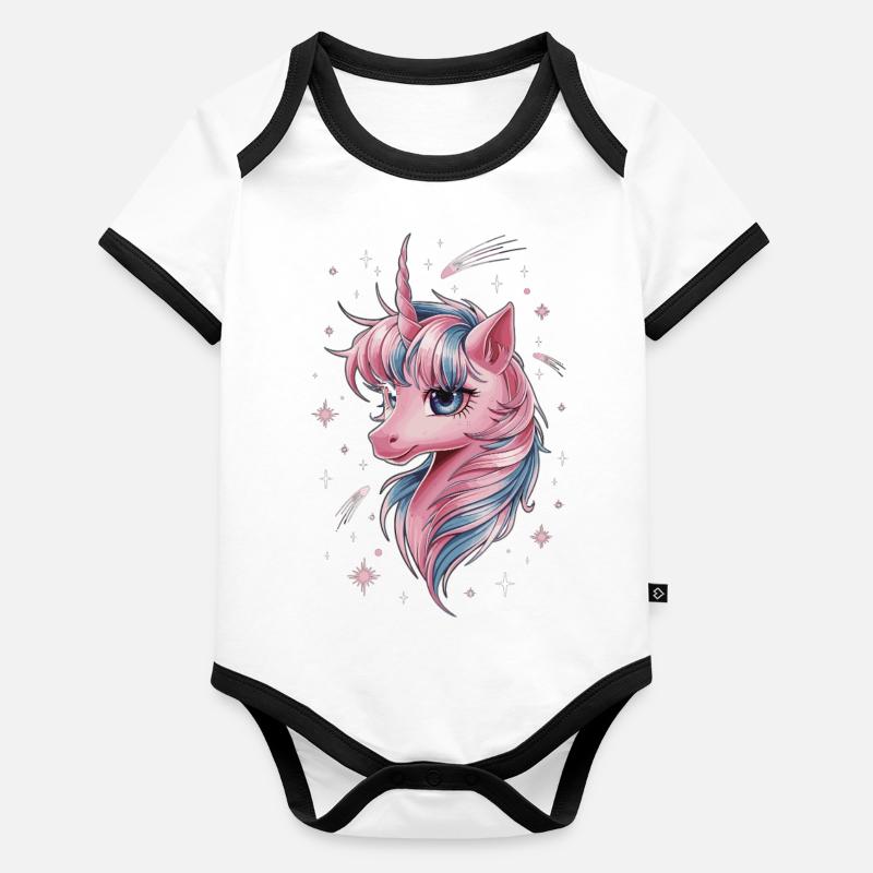 Magical Unicorn with Stars Organic Baby Contrasting Bodysuit