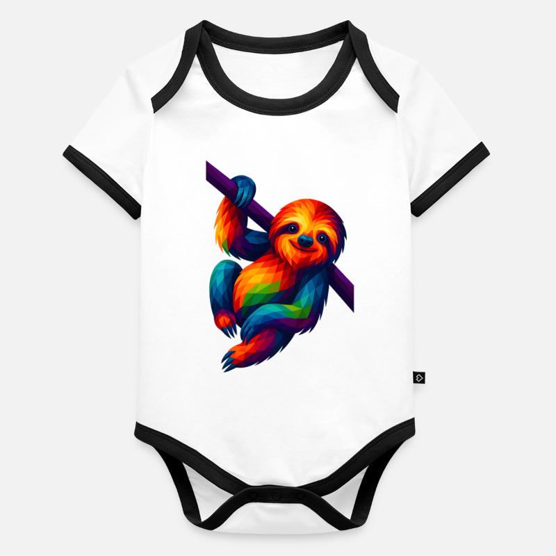 WPAP Stil Polygon Tiere - Faultier hängt am Ast Baby Bio-Kurzarm-Kontrastbody