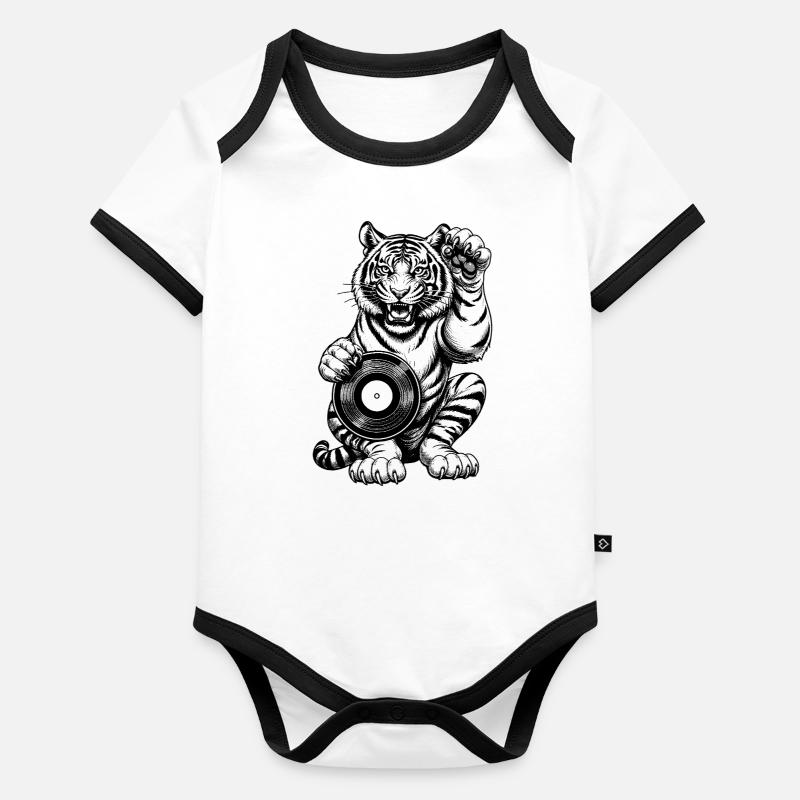 Bande dessinée musicale : patte de tigre sur disque vinyle Body Bébé bio contrasté manches courtes