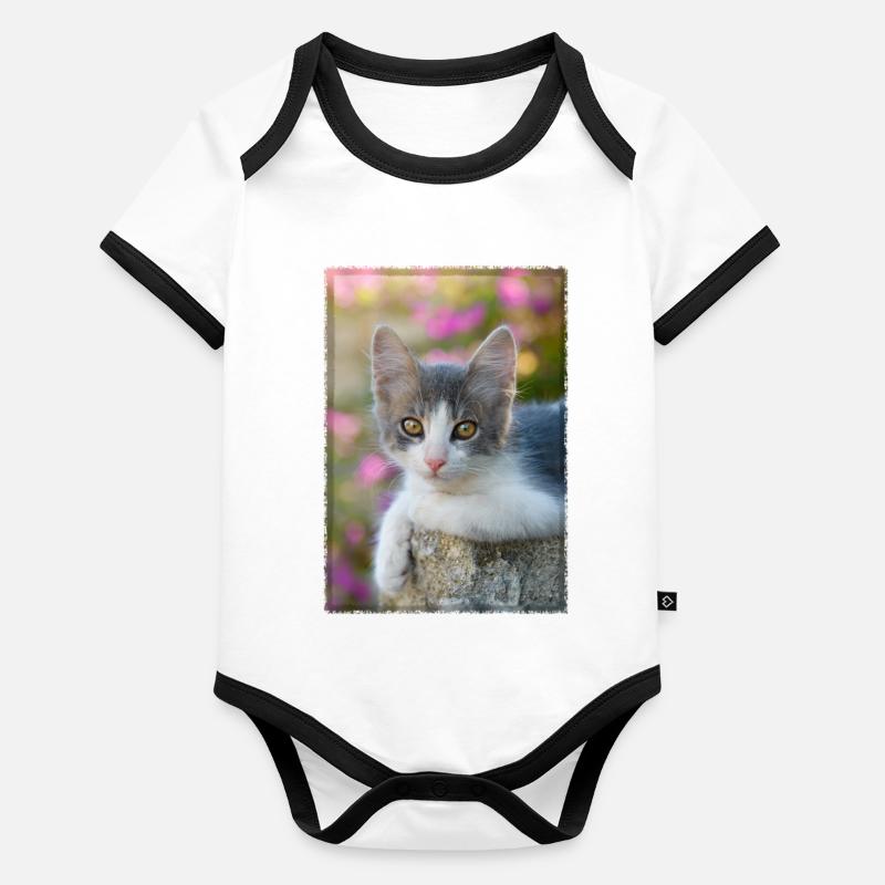 Cute gray-white kitten Organic Baby Contrasting Bodysuit