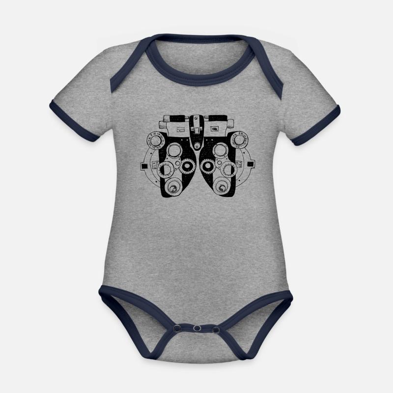 Phoropter - Body Bébé bio contrasté manches courtes - gris chiné/bleu marine