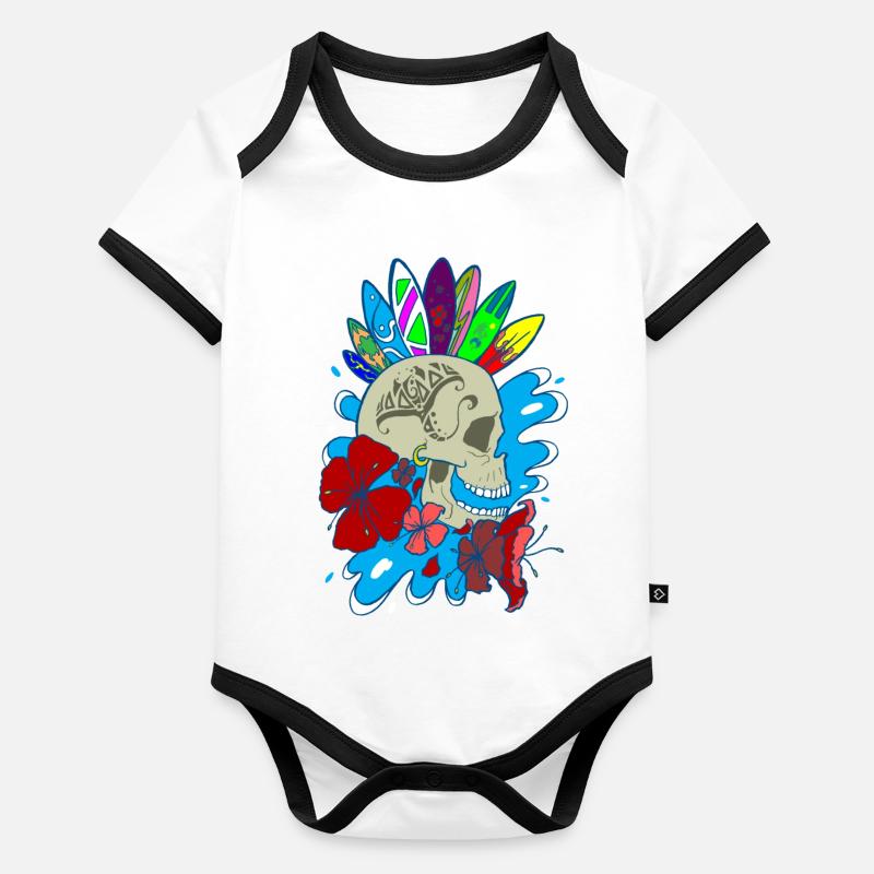 skull and surf Body Bébé bio contrasté manches courtes