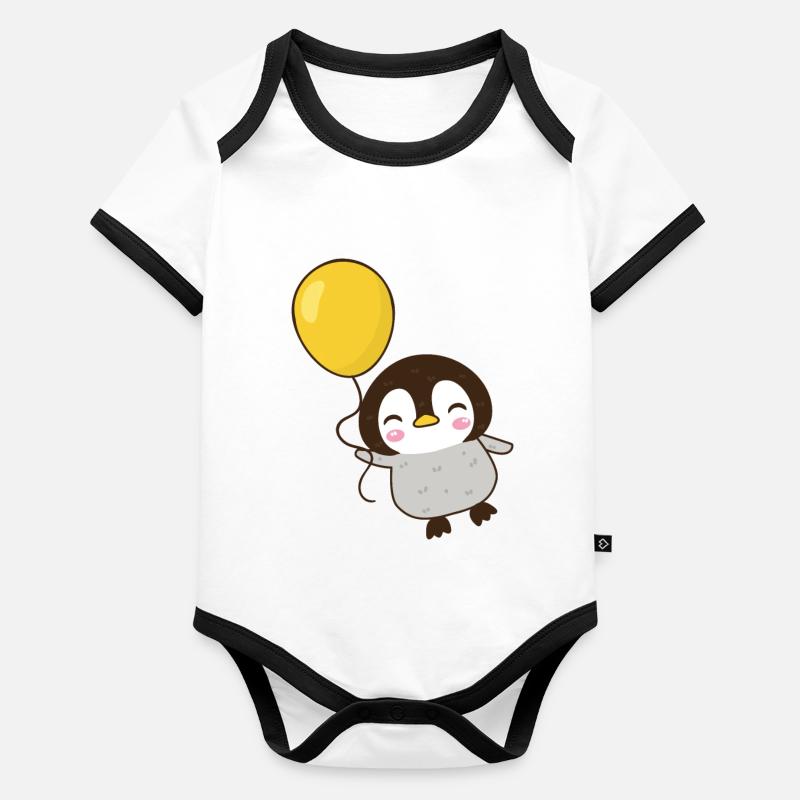 Bébé pingouin avec ballon heureux mignon Body Bébé bio contrasté manches courtes