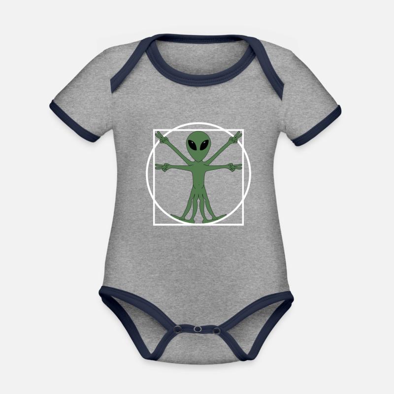 Alien de Vitruve - Body Bébé bio contrasté manches courtes - gris chiné/bleu marine
