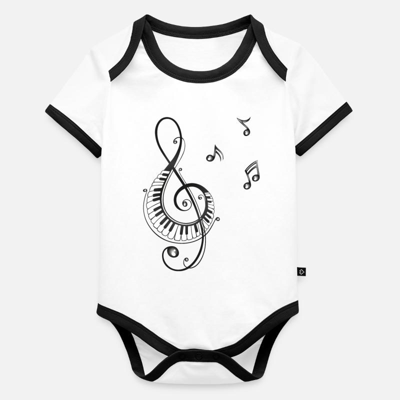 Clef avec des notes, piano et de musique Body Bébé bio contrasté manches courtes