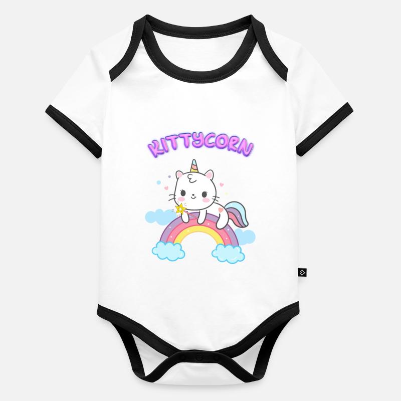 Licorne chat mignon Kittycorn sur arc-en-ciel Body Bébé bio contrasté manches courtes