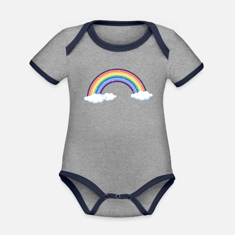 Vibrant Rainbow Over Clouds - Organic Baby Contrasting Bodysuit - heather grey/navy