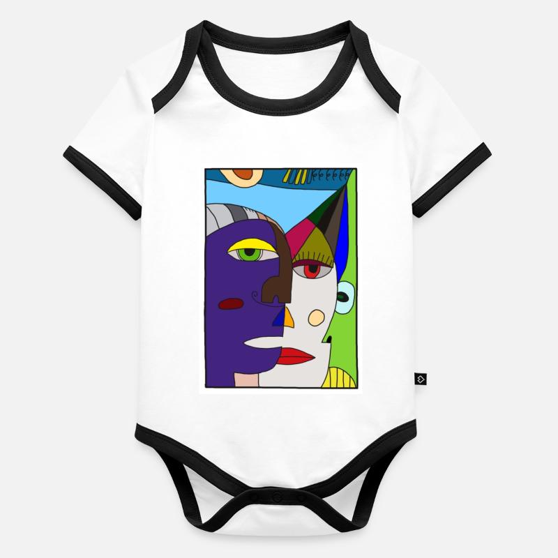 Visages abstraits Picasso Body Bébé bio contrasté manches courtes