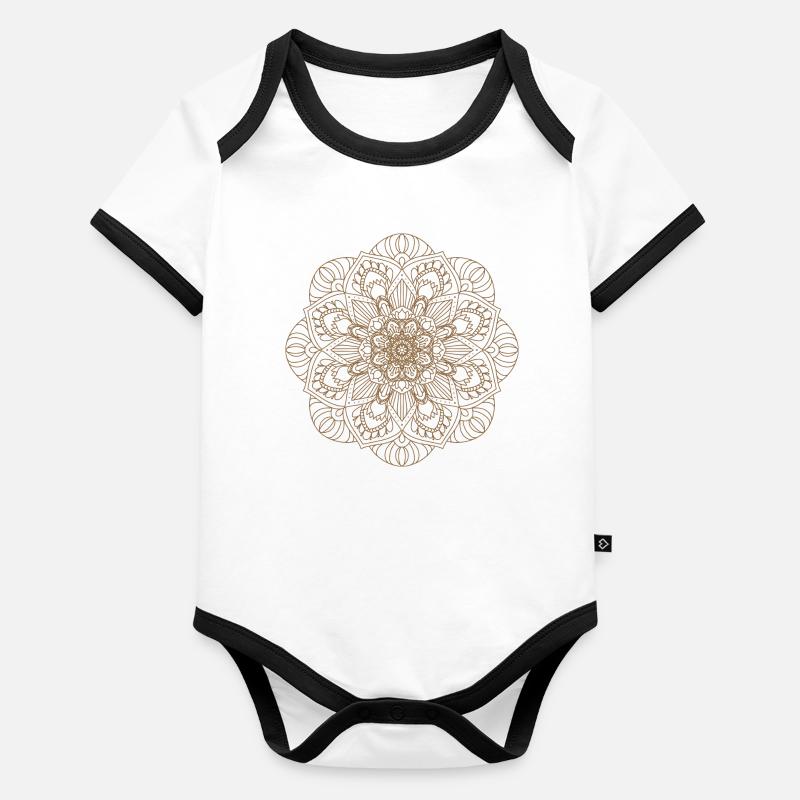 Fleur de Mandala dans les détails orientaux brun Body Bébé bio contrasté manches courtes