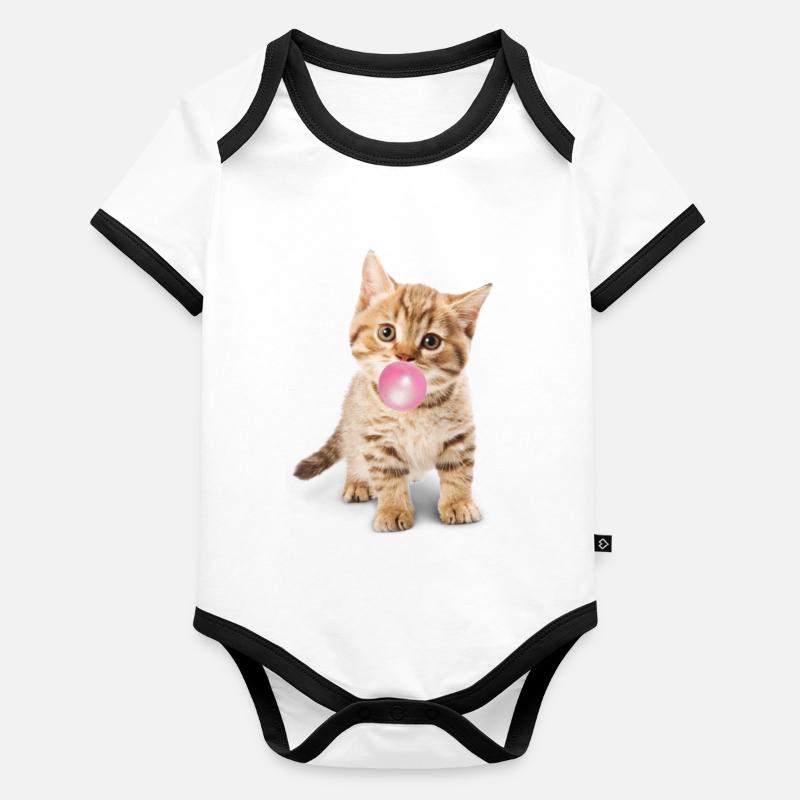 Nette Katze bläst rosa Bubblegum Baby Bio-Kurzarm-Kontrastbody