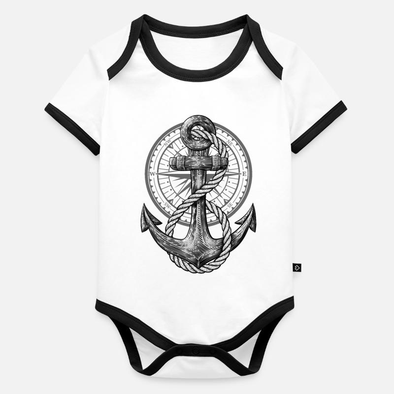 Ancre avec boussole, design maritime pour skipper Body Bébé bio contrasté manches courtes
