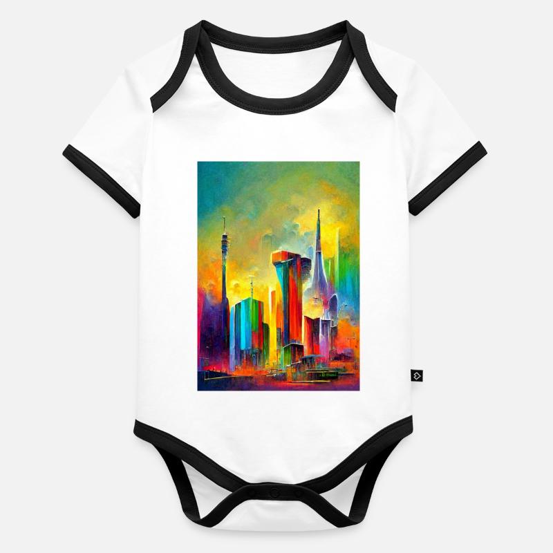 Dans la ville des couleurs II Body Bébé bio contrasté manches courtes