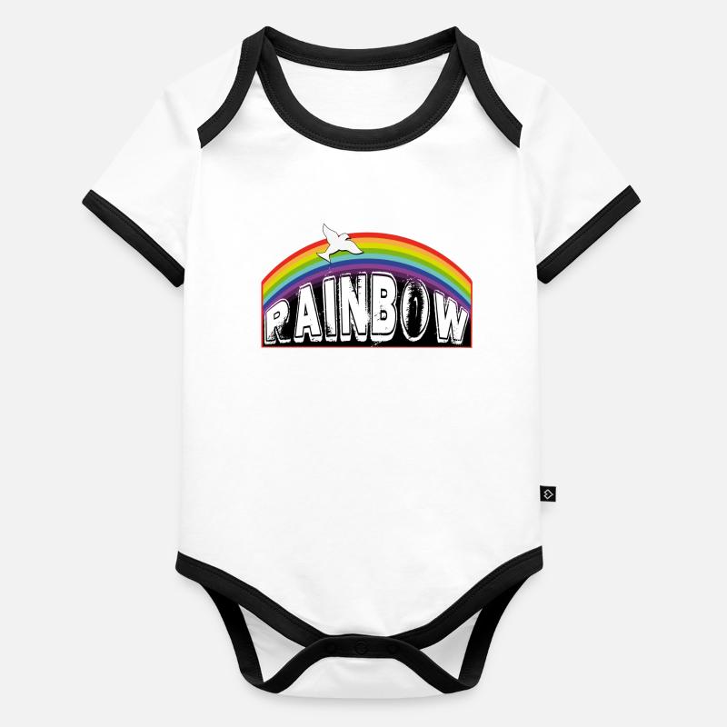 Lettrage RAINBOW avec pigeon Body Bébé bio contrasté manches courtes